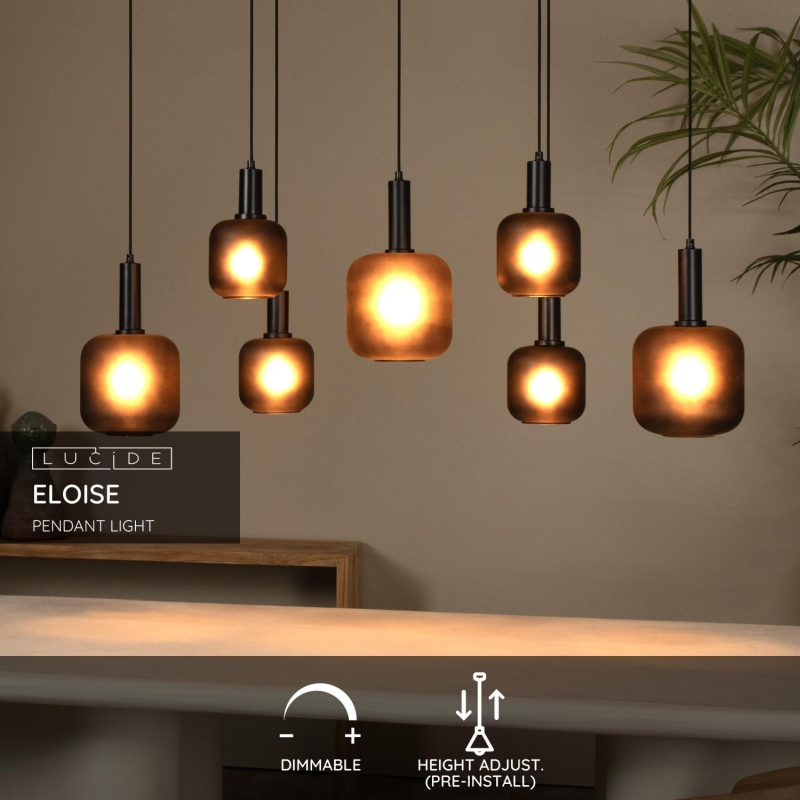 Lucide ELOISE - Závesné svietidlo - 7xE27 - Čierne